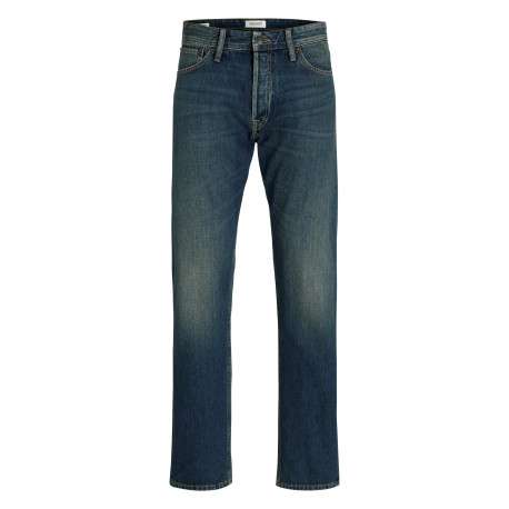 Jean indigo en coton avec une coupe droite muni d'un zip et d'un bouton