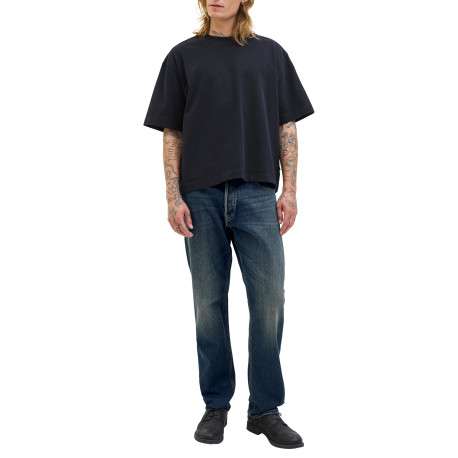 Jean indigo en coton avec une coupe droite muni d'un zip et d'un bouton - Image 5