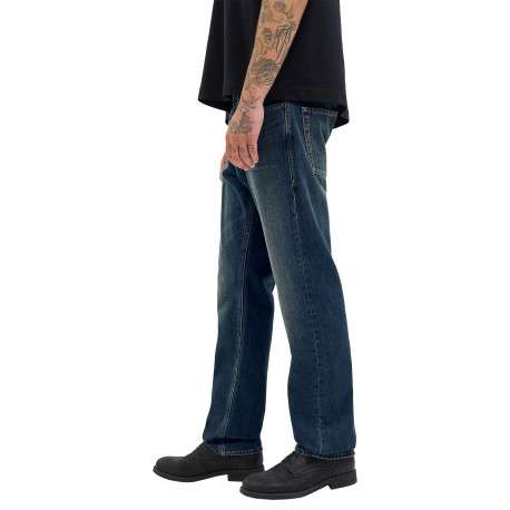 Jean indigo en coton avec une coupe droite muni d'un zip et d'un bouton - Image 6