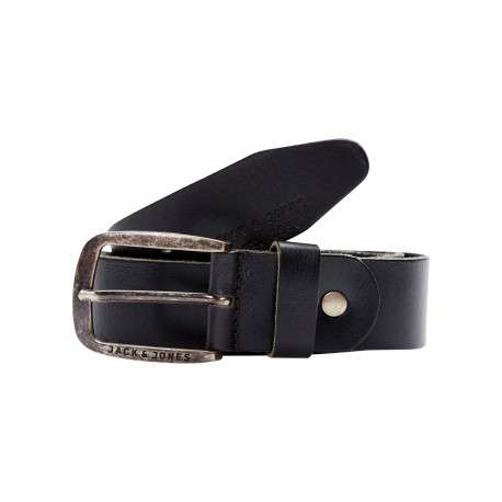 Ceinture en cuir de buffle noire unie avec une boucle à ardillon