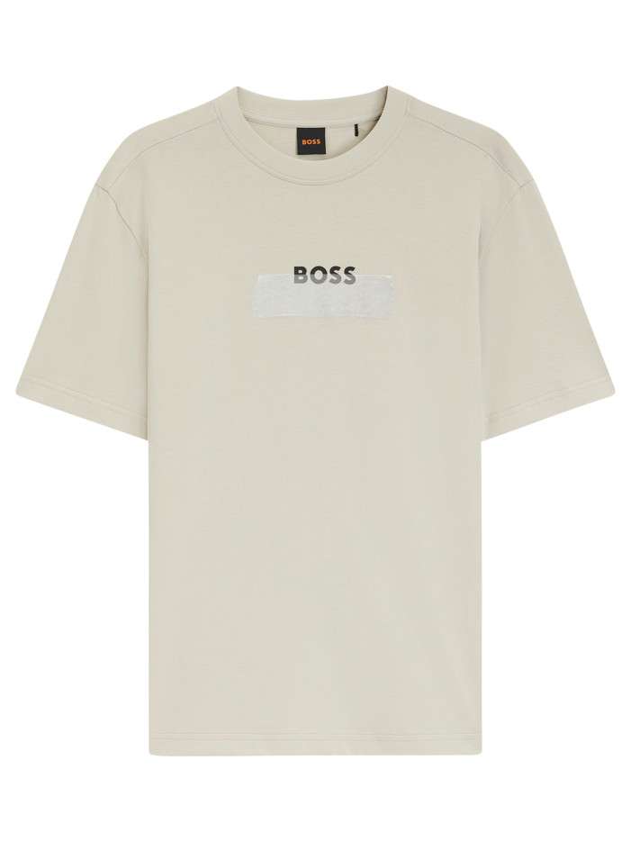 T-shirt en coton beige uni...