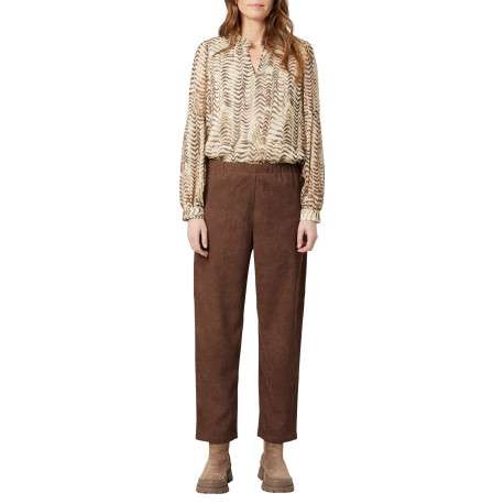 Pantalon chino marron uni avec une coupe droite et une taille haute - Image 3