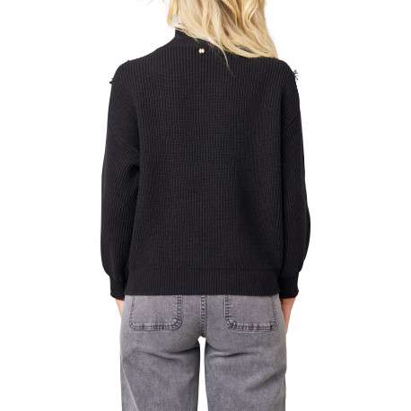Pull noir uni avec une coupe droite et des manches longues - Image 2