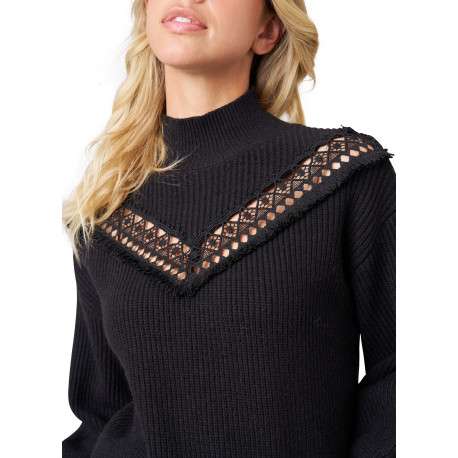 Pull noir uni avec une coupe droite et des manches longues - Image 3