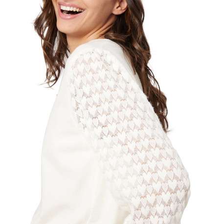 Pull blanc uni avec une coupe droite et des manches longues - Image 4