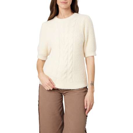 Pull blanc uni avec une coupe droite et des manches courtes