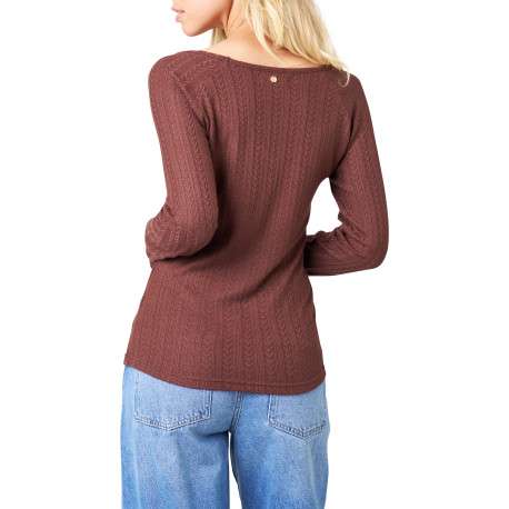 Top brun uni avec une coupe droite et des manches longues - Image 2