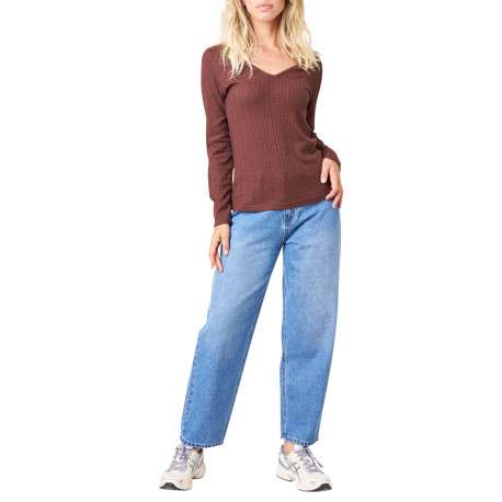 Top brun uni avec une coupe droite et des manches longues - Image 3