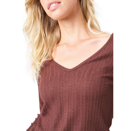 Top brun uni avec une coupe droite et des manches longues - Image 4