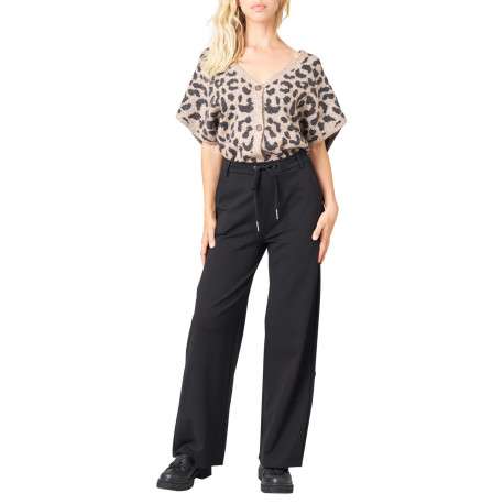 Pantalon chino noir uni avec une coupe bootcut et une taille haute - Image 3