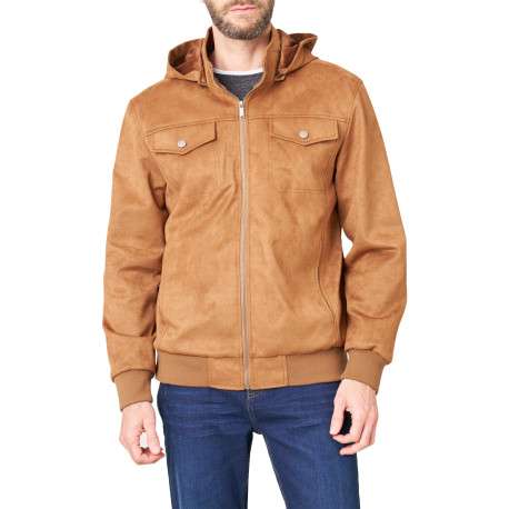 Blouson camel uni avec une coupe droite et un col à capuche