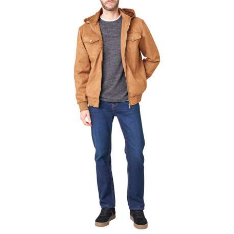 Blouson camel uni avec une coupe droite et un col à capuche - Image 3