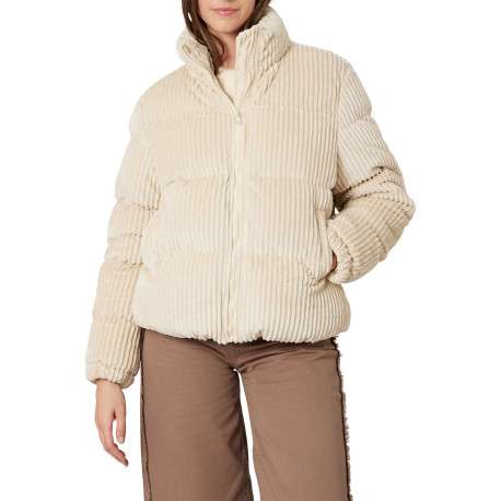 Blouson écrue uni avec une coupe droite et un col montant