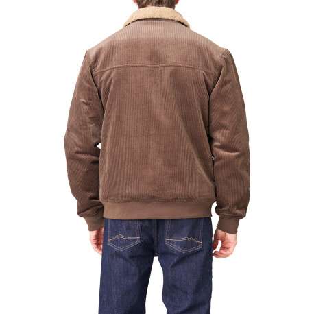 Blouson en coton brun uni avec une coupe droite et un col à revers - Image 2
