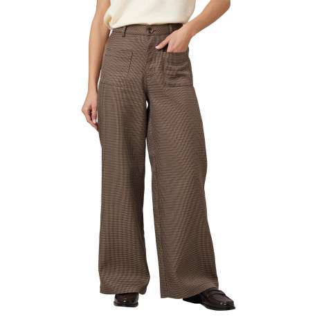 Pantalon chino taupe à carreaux avec une coupe bootcut et une taille haute