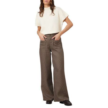 Pantalon chino taupe à carreaux avec une coupe bootcut et une taille haute - Image 3