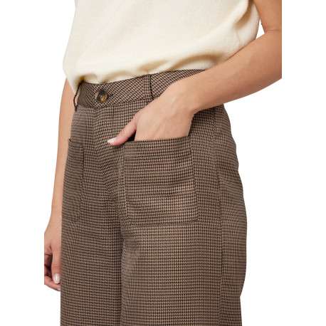 Pantalon chino taupe à carreaux avec une coupe bootcut et une taille haute - Image 4
