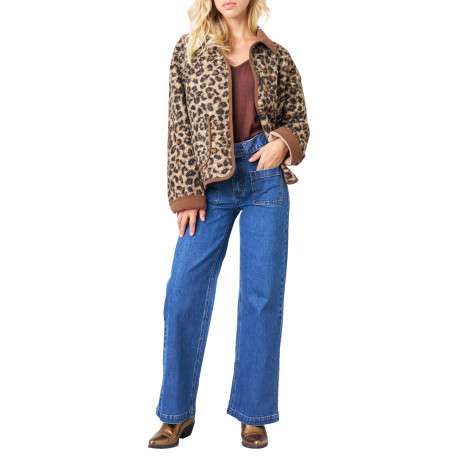 Blouson léopard animalier avec une coupe droite et un col à revers - Image 3