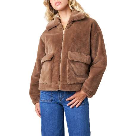 Blouson chocolat uni avec une coupe droite et un col à revers