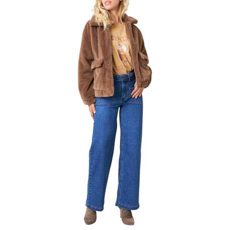 Blouson chocolat uni avec une coupe droite et un col à revers - Image 3