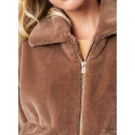 Blouson chocolat uni avec une coupe droite et un col à revers - Image 4