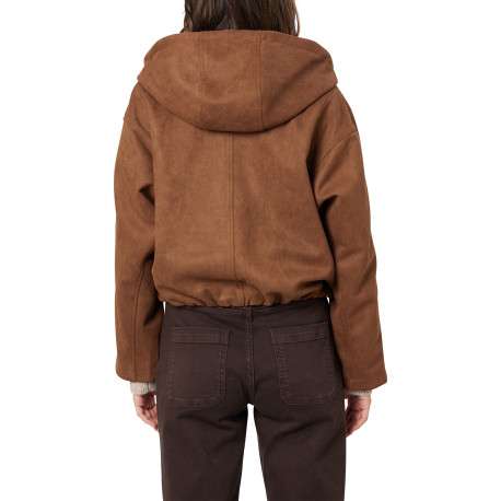 Blouson brun uni avec une coupe droite et un col à capuche - Image 2