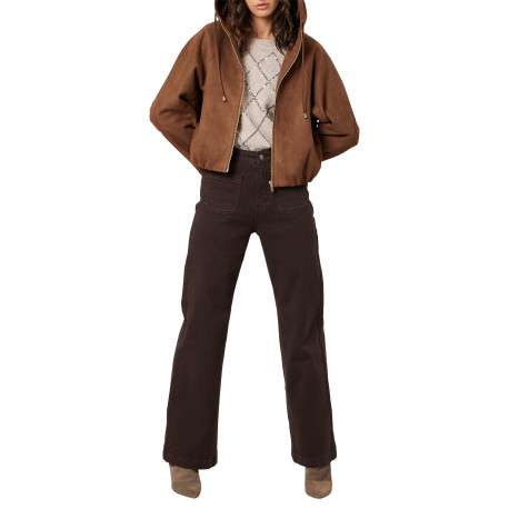 Blouson brun uni avec une coupe droite et un col à capuche - Image 3