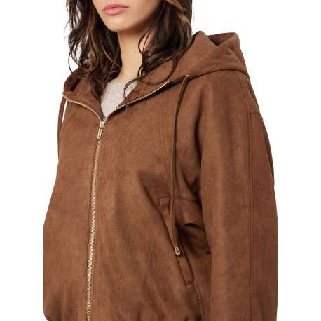 Blouson brun uni avec une coupe droite et un col à capuche - Image 4