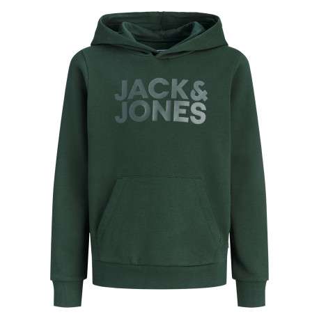 Sweat en coton mélangé sapin uni avec une coupe droite et un col à capuche