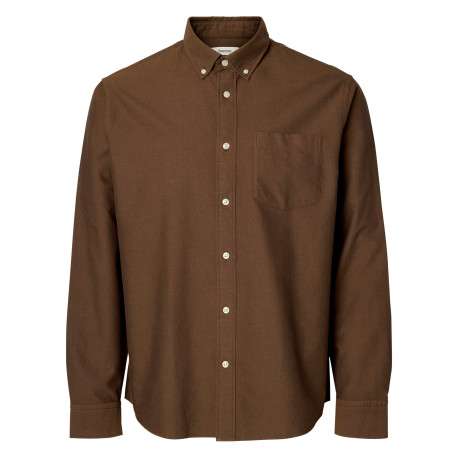Chemise en coton marron à coupe droite pourvue d'un col à revers