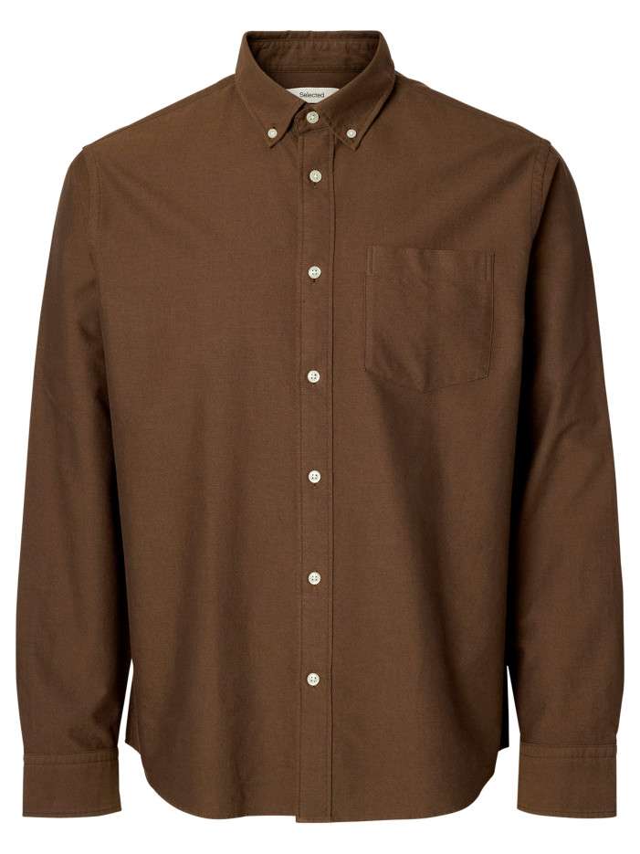 Chemise en coton marron à...