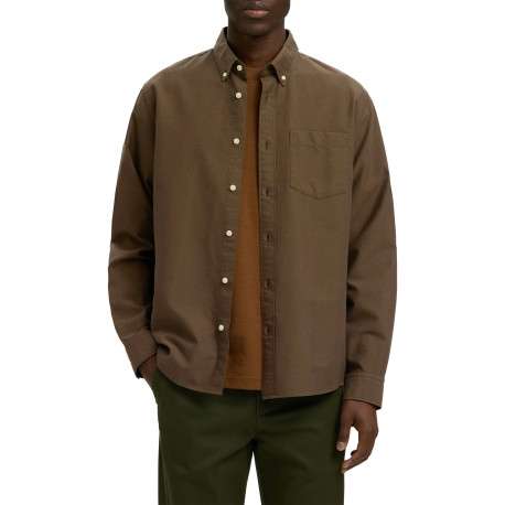 Chemise en coton marron à coupe droite pourvue d'un col à revers - Image 2
