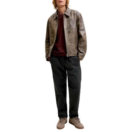 Pantalon chino en coton noir uni avec une coupe droite et une taille élastiquée - Image 3