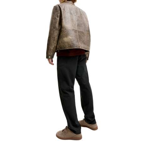 Pantalon chino en coton noir uni avec une coupe droite et une taille élastiquée - Image 4