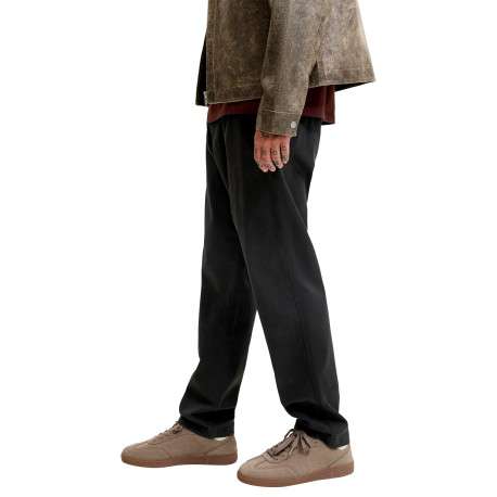Pantalon chino en coton noir uni avec une coupe droite et une taille élastiquée - Image 5