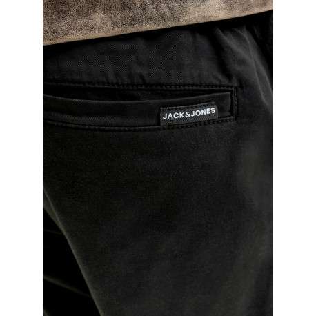 Pantalon chino en coton noir uni avec une coupe droite et une taille élastiquée - Image 6