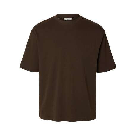 T-shirt marron à coupe ajustée pourvu d'un col rond et de manches courtes