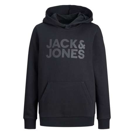Sweat en coton mélangé noir uni avec une coupe droite et un col à capuche