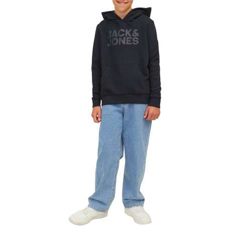 Sweat en coton mélangé noir uni avec une coupe droite et un col à capuche - Image 2