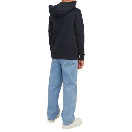 Sweat en coton mélangé noir uni avec une coupe droite et un col à capuche - Image 3
