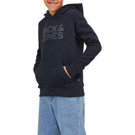 Sweat en coton mélangé noir uni avec une coupe droite et un col à capuche - Image 4