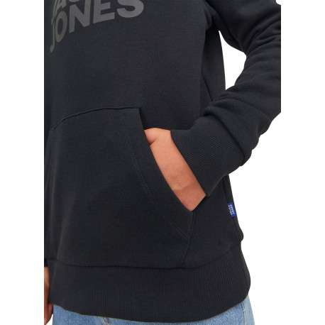 Sweat en coton mélangé noir uni avec une coupe droite et un col à capuche - Image 5