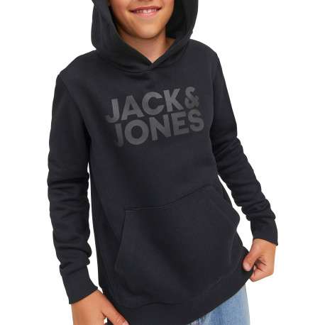 Sweat en coton mélangé noir uni avec une coupe droite et un col à capuche - Image 6