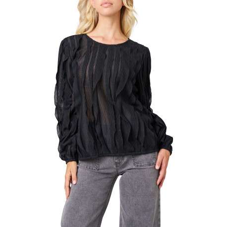 Blouse noire unie avec une coupe droite et des manches longues
