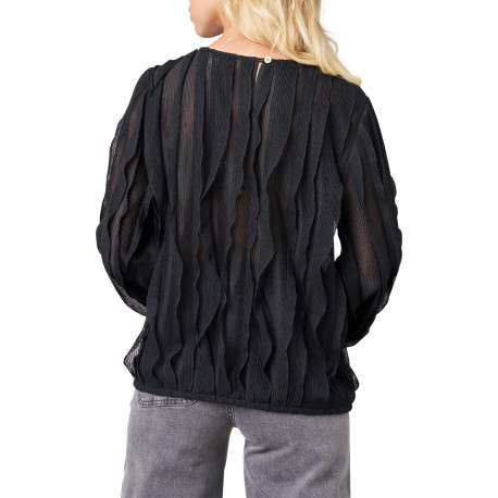 Blouse noire unie avec une coupe droite et des manches longues - Image 2