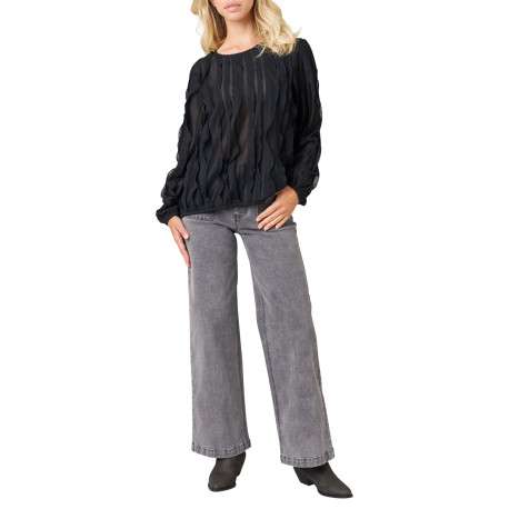 Blouse noire unie avec une coupe droite et des manches longues - Image 3