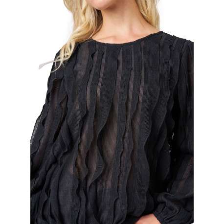Blouse noire unie avec une coupe droite et des manches longues - Image 4
