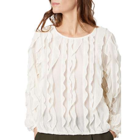 Blouse blanche uni avec une coupe droite et des manches longues - Image 4
