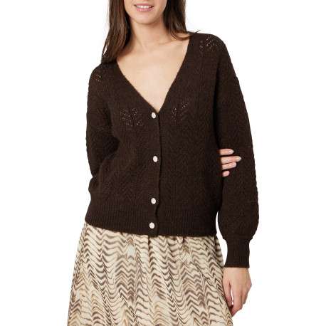 Gilet chocolat uni avec une coupe droite et des manches longues
