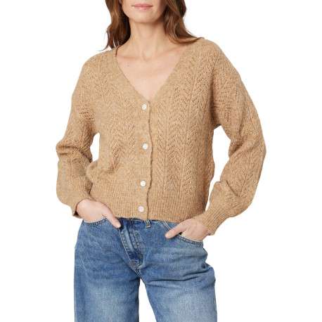 Gilet camel uni avec une coupe droite et des manches longues